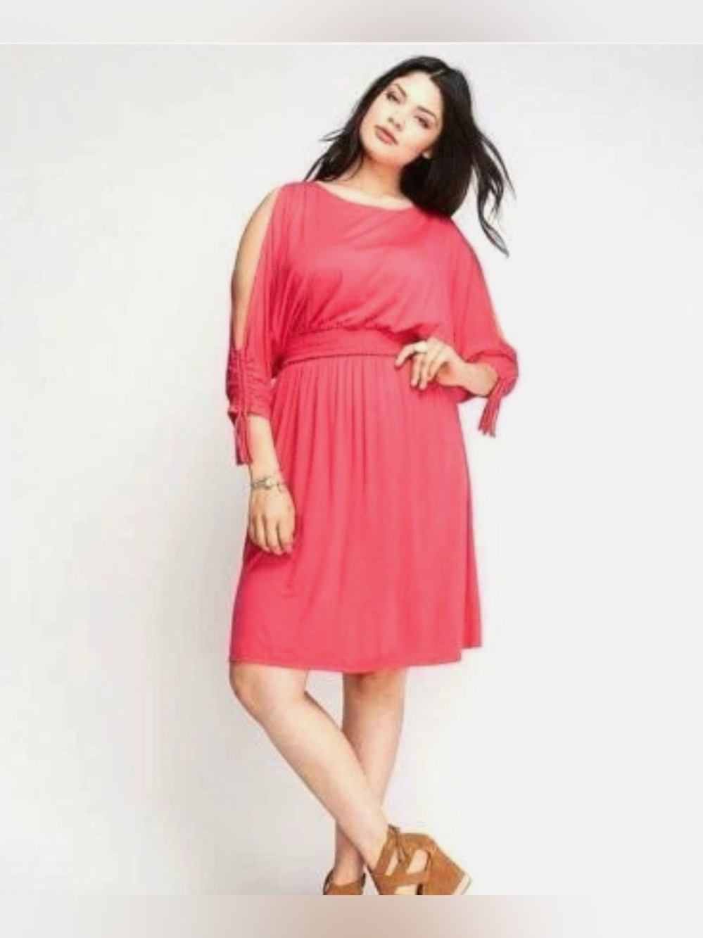 Lane Bryant Bright Pink Split-Sleeve Midi Dress